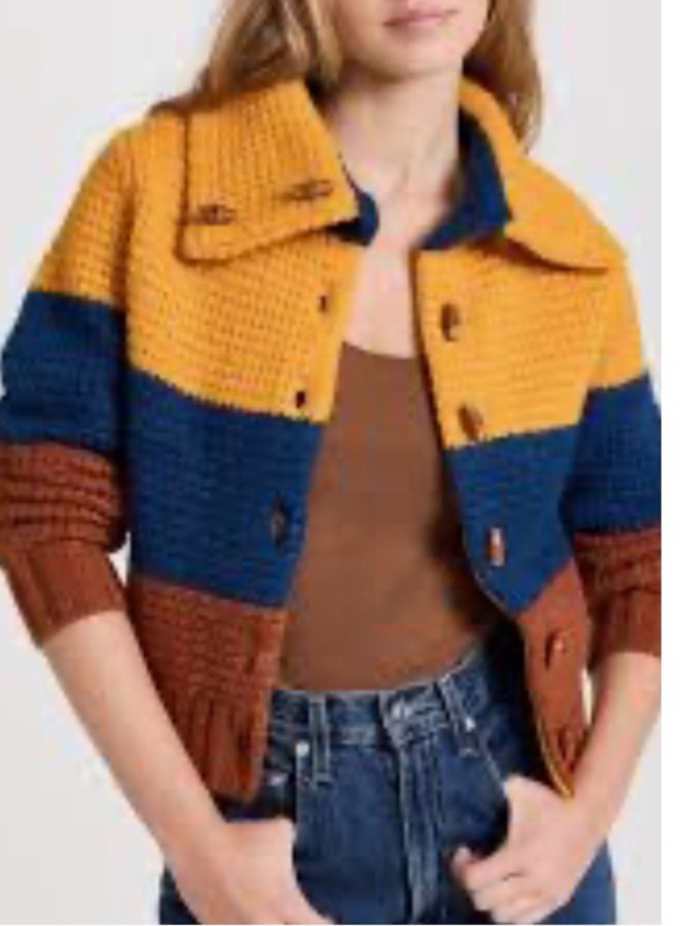 NWT RE/DONE 70s Wool Sweater Jacket Size Small Colorblock Toggle Button Cardigan